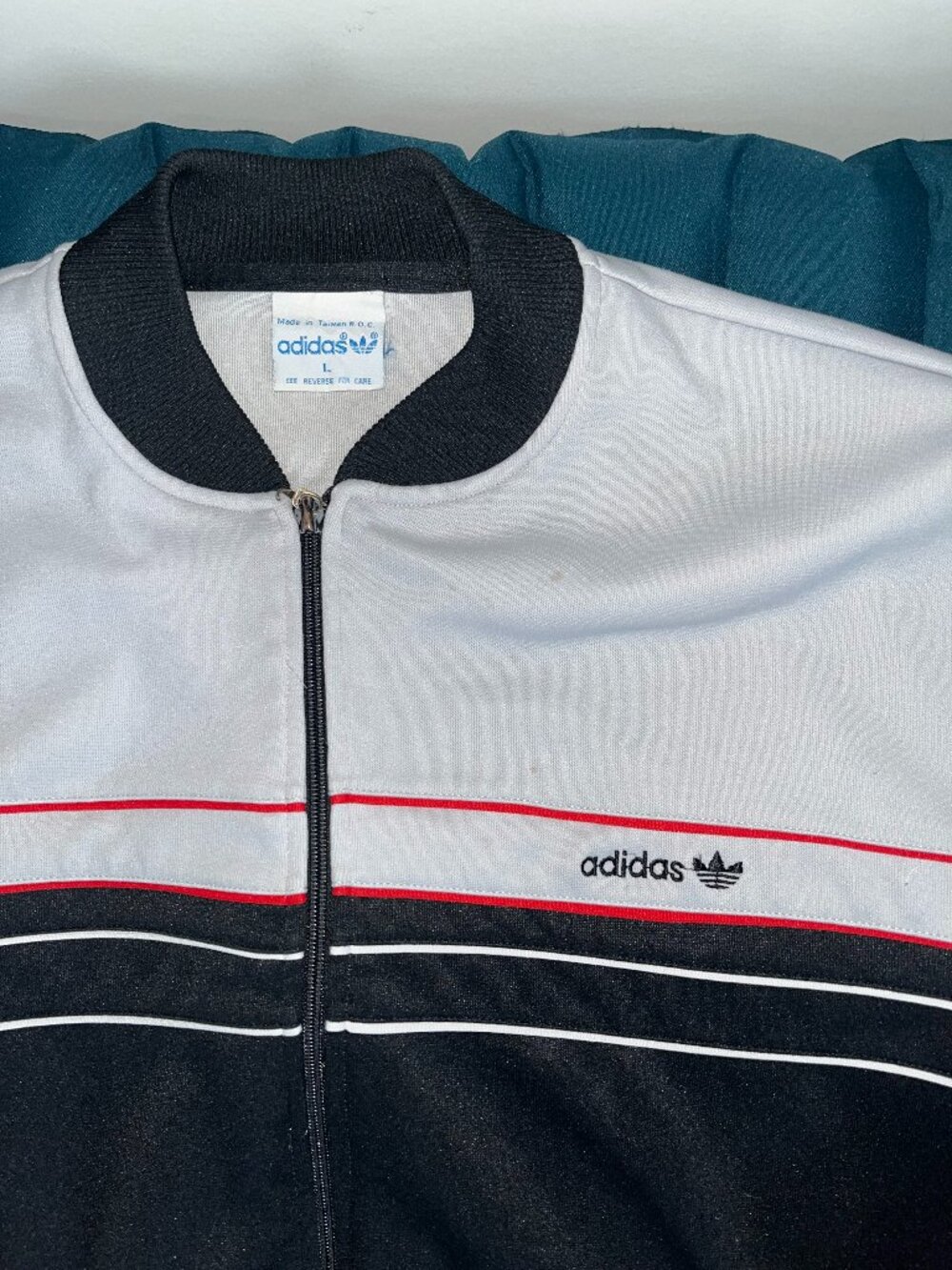Vintage Adidas Track Jacket Full Zip Black White Red Size L